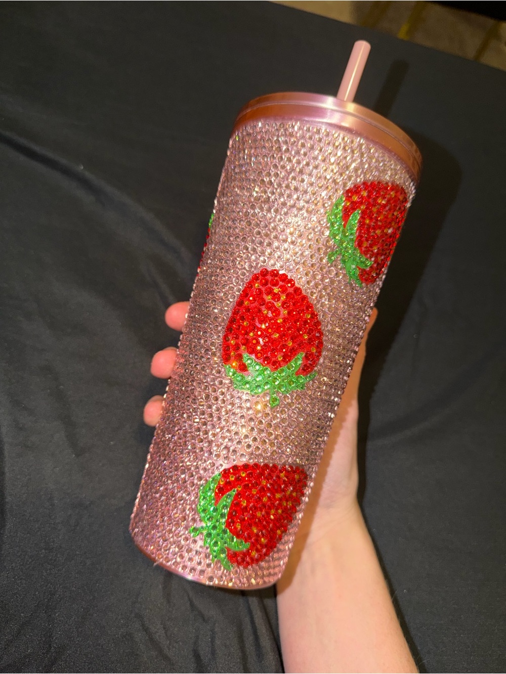 Pink Crystal Strawberry Tumbler with Straw- Hydrapeak